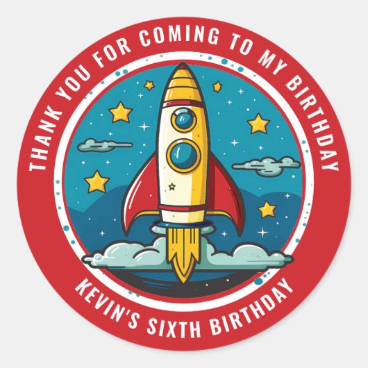 Rocketship Verjaardag dank u Ronde Sticker (Voorkant)