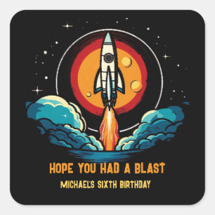 Rocketship verjaardag vierkante sticker