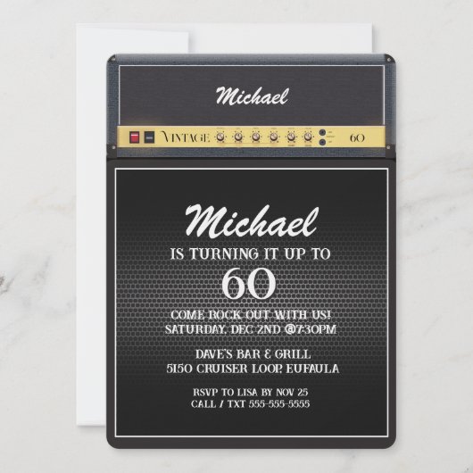  rockgitaar Amp 60th Birthday Party Muziek Kaart (Voorkant)