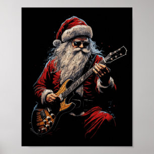 Rockgitaar Kerstman Gitaar Spelend - Grappige Kers Poster
