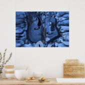Rockgitaren veranderen in de blauwe diepten poster (Keuken)