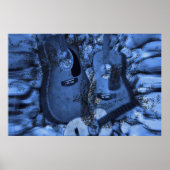Rockgitaren veranderen in de blauwe diepten poster (Voorkant)