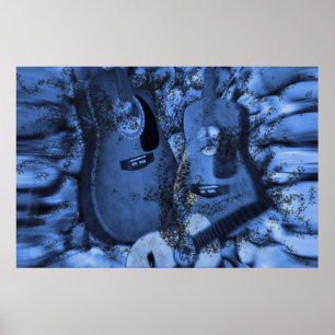 Rockgitaren veranderen in de blauwe diepten poster