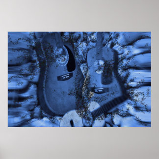 Rockgitaren veranderen in de blauwe diepten poster