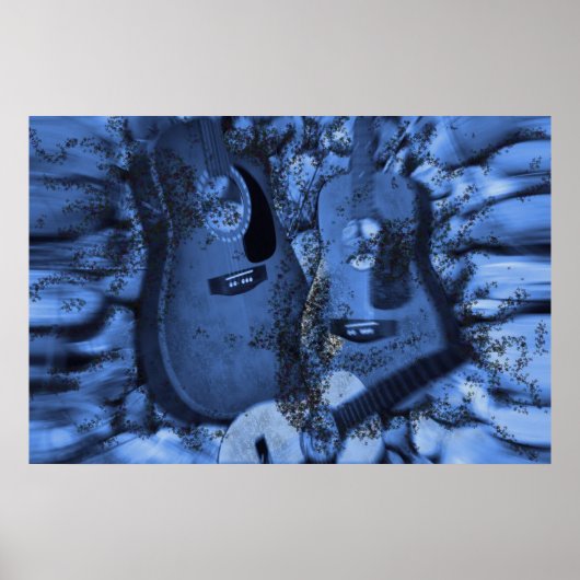 Rockgitaren veranderen in de blauwe diepten poster (Voorkant)