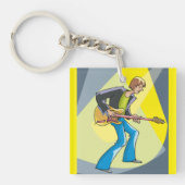 Rockgitarist 70s Stijl Musicus Sleutelhanger (Voorkant)