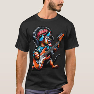 Rockhond speelt gitaar, grappige gitaar-dachshond  t-shirt