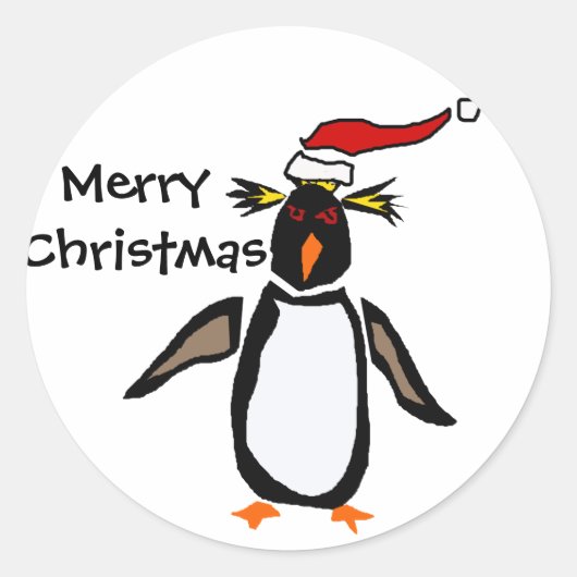 Rockhopper Penguin Kerstkunst Ronde Sticker (Voorkant)