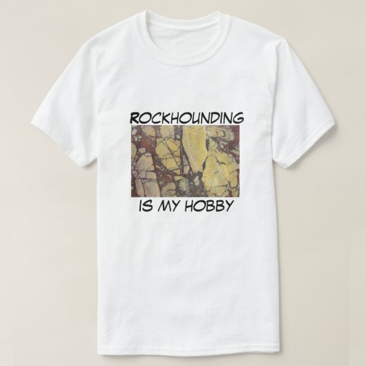 Rockhounding is Mijn Hobby Yellow Red Agate foto T-shirt (Design voorkant)