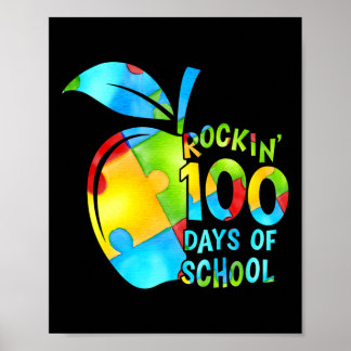 Rockin '100 dagen schoolpuzzel Apple-autisme bewus Poster