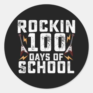 Rockin 100 Days of School Rock Guitar Vintage Ronde Sticker
