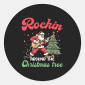 Rockin Around Christmas Tree Rock Muziekgitaar XMA Ronde Sticker (Voorkant)