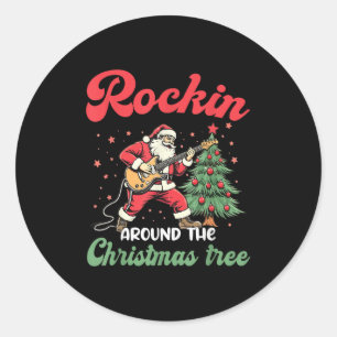 Rockin Around Christmas Tree Rock Muziekgitaar XMA Ronde Sticker