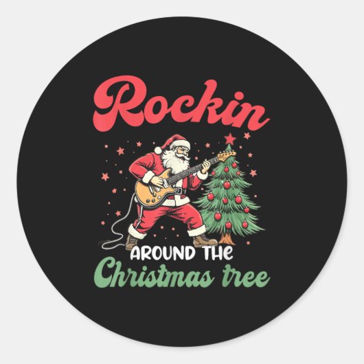 Rockin Around Christmas Tree Rock Muziekgitaar XMA Ronde Sticker (Voorkant)