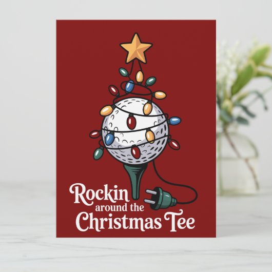Rockin Around The Christmas T-shirt Funny Golf Ker Feestdagenkaart (Staand voorkant)