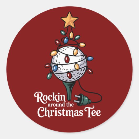 Rockin Around The Christmas Tee Funny Golf Xmas Ronde Sticker (Voorkant)