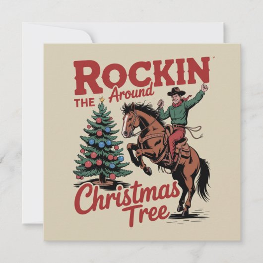 Rockin Around The Christmas Tree Country Cowboy Feestdagenkaart (Voorkant)