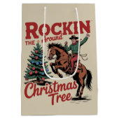 Rockin Around The Christmas Tree Country Cowboy Medium Cadeauzakje (Achterkant)