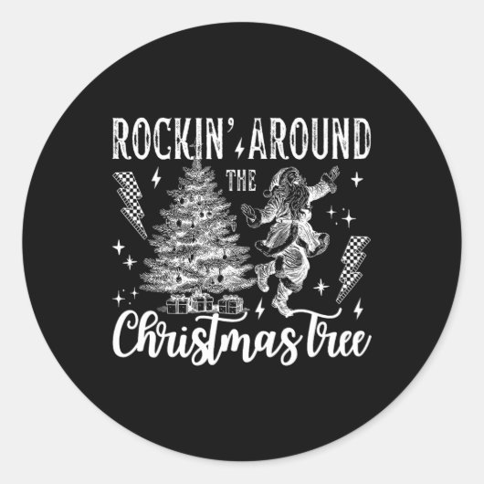Rockin' Around The Christmas Tree Dancing Santa Cl Ronde Sticker (Voorkant)