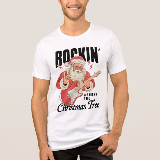 Rockin' Around The Christmas Tree Rock Music Santa Tri-Blend Shirt (Voorkant)