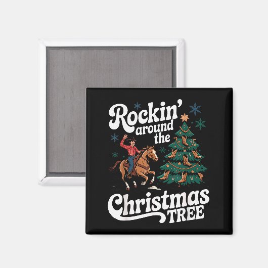 Rockin’ Around The Cowboy Christmas Tree Western X Magneet (Voorkant / Achterkant)