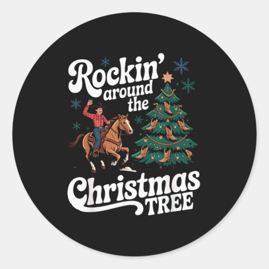 Rockin’ Around The Cowboy Christmas Tree Western X Ronde Sticker (Voorkant)