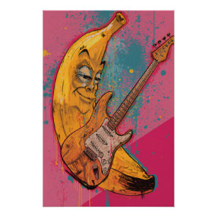 Rockin' Banana Poster   Grappige Cartoon Muur Kuns