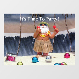 Rockin' Beach Party Santa Window Cling Raamsticker