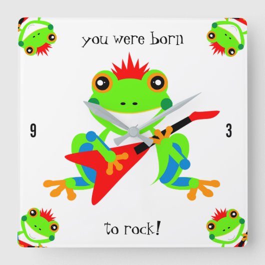 Rockin-boomkikkers met rode gitaren vierkante klok (Voorkant)