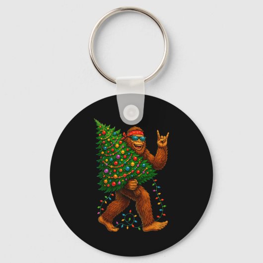 Rockin Christmas Bigfoot Carrying Tree Fun Xmas Ro Sleutelhanger (Voorkant)