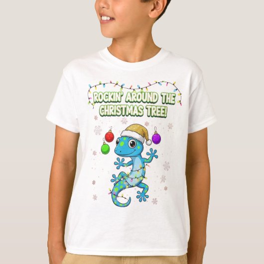 Rockin’ Christmas Gecko – Cute Holiday Lizard Deco T-shirt (Voorkant)