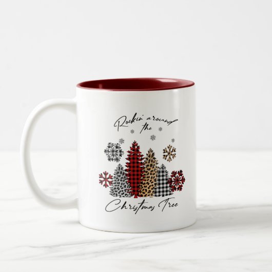 Rockin’ Christmas Mug – Plaid & Leopard Trees Tweekleurige Koffiemok (Links)