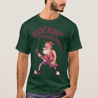 Rockin Christmas Santa Rocking With Guitar retro T-shirt