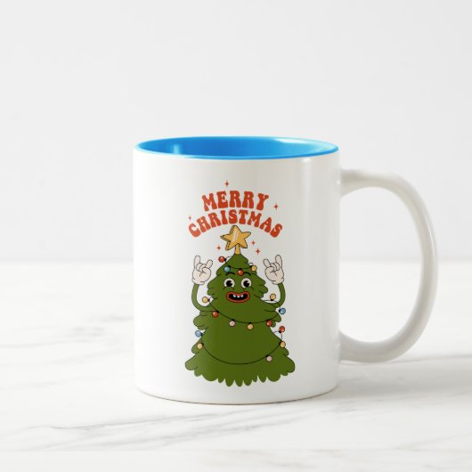 Rockin' Christmas Tree - Een feestelijke vakantiej Tweekleurige Koffiemok (Rechts)
