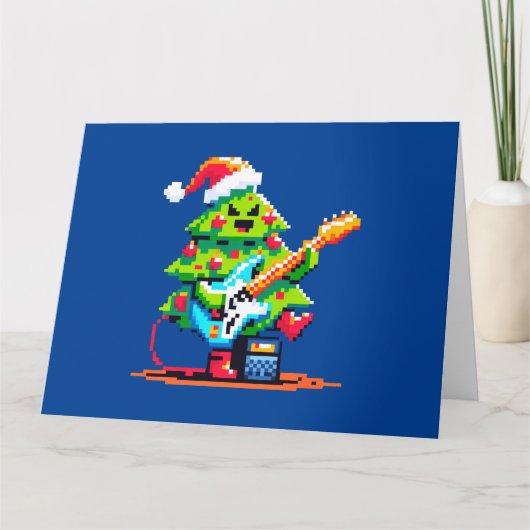 Rockin’ Christmas Tree Fun Pixel Art Holiday Music Kaart (Voorkant)