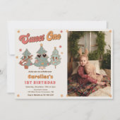 Rockin' Christmas Tree Hippie Verjaardagsfoto Kaart (Voorkant)