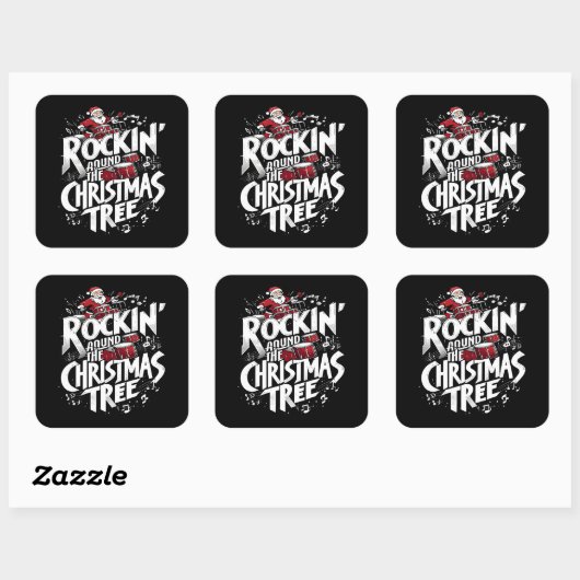 Rockin' Christmas Tree Text Drummer Vierkante Sticker (Vel)