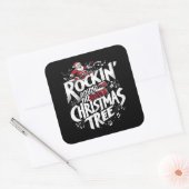 Rockin' Christmas Tree Text Drummer Vierkante Sticker (Envelop)
