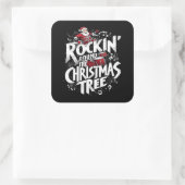 Rockin' Christmas Tree Text Drummer Vierkante Sticker (Tas)