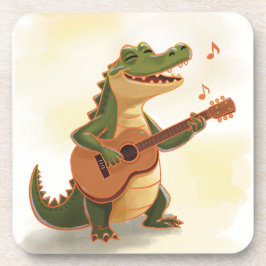Rockin’ Crocodile with Guitar – Fun Cartoon Animal Bier Onderzetter