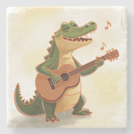 Rockin’ Crocodile with Guitar – Fun Cartoon Animal Stenen Onderzetter