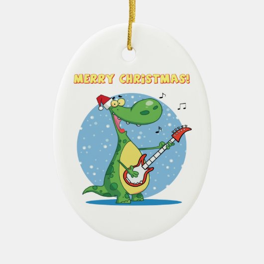 Rockin' dinosaur merry kerkernament keramisch ornament (Voorkant)