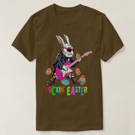 Rockin Easter Cool Bunny Playing Guitar Easter Day T-shirt (Design voorkant)