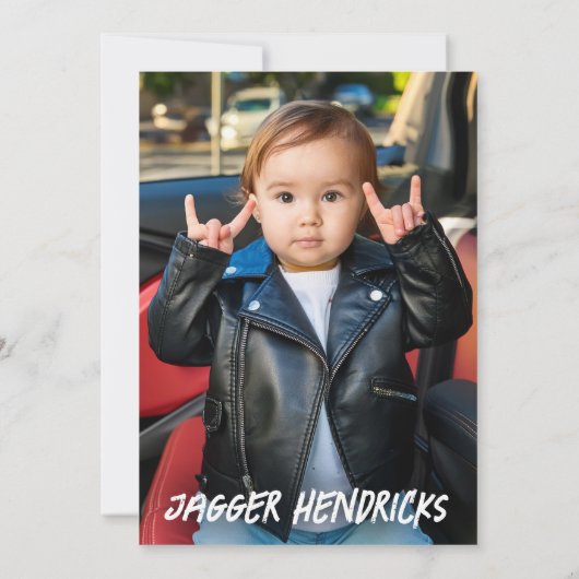 Rockin eerste verjaardag foto vinyl record b & w kaart (Achterkant)