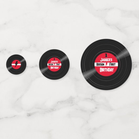 Rockin Eerste Verjaardag Vinyl Record Red Label Confetti (Achterkanten)