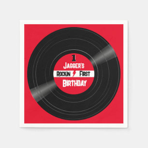 Rockin Eerste Verjaardag Vinyl Record Red Label Servet