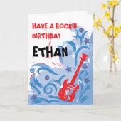 Rockin' gitaar verjaardagskaart rood wit & blauw kaart (Gele Bloem)