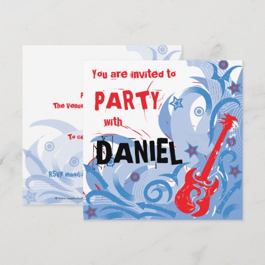 Rockin gitaarfeest: rood wit en blauw kaart (Voorkant / Achterkant)