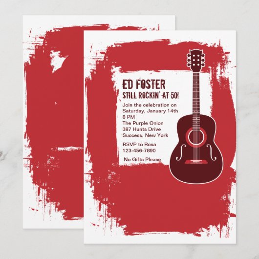 Rockin' Guitar Invitation Kaart (Voorkant / Achterkant)
