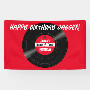 Rockin Happy Birthday Vinyl Record Rood Spandoek